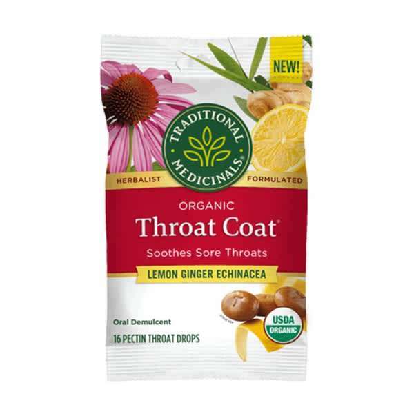 Traditional Medicinals Organic Throat Coat Lemon Ginger Echinacea 16 Drops Health Warehouse