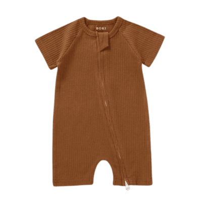 Boki Organic Rib Summer Zipsuit - Rust 6-12 Months