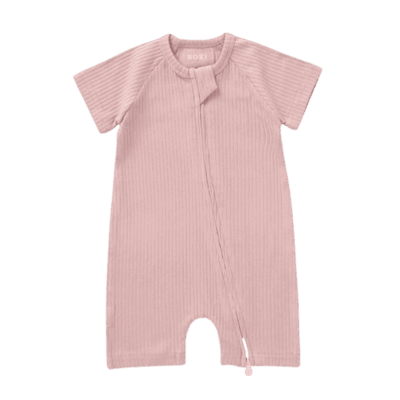 Boki Organic Ribbed Summer Zipsuit - Blush 3-6 Months