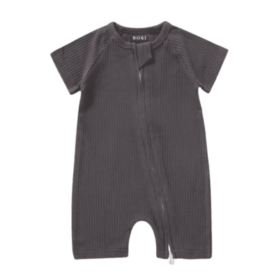 Boki Organic Ribbed Summer Zipsuit - Charcoal 3-6 Months