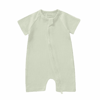 Boki Organic Ribbed Summer Zipsuit - Dried Mint 3-6 Months