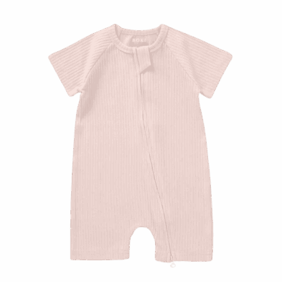 Boki Organic Ribbed Summer Zipsuit - Pale Rose 3-6 Months