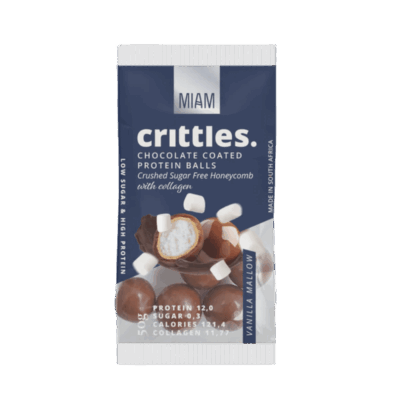 Miam Crittles Chocolate Coated Protein Balls Vanilla Mallow Collagen 50g