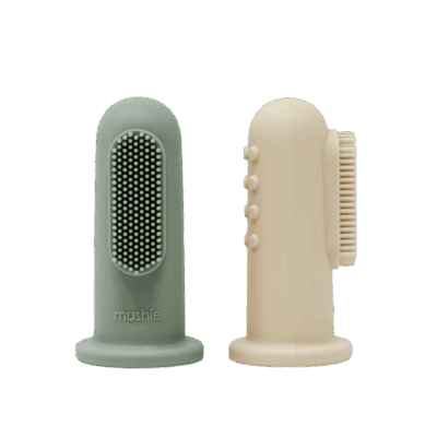 Mushie Finger Toothbrush - Shifting Sand/Cambridge Blue