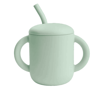 Mushie Silicone Training Cup + Straw - Cambridge Blue