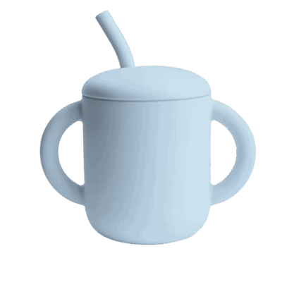 Mushie Silicone Training Cup + Straw - Powder Blue