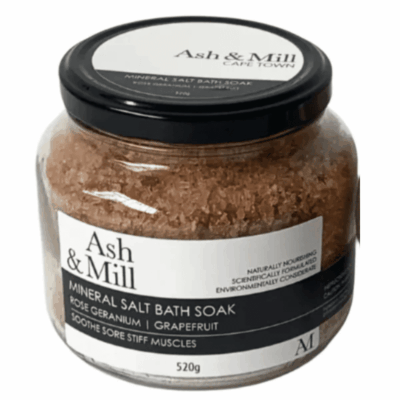 Ash & Mill Mineral Salt Bath Soak - Rose Geranium + Grapefruit 520g