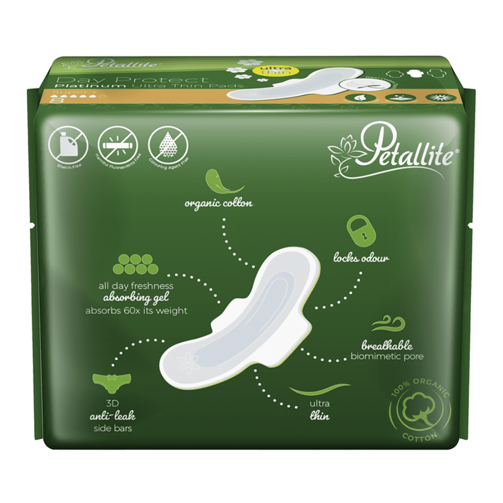 Petallite Platinum 100% Organic Cotton Day Protect Ultra Thin Pads Super+ 8 - Image 2