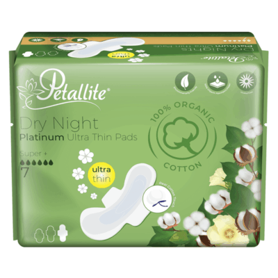 Petallite Platinum 100% Organic Cotton Dry Night Ultra Thin Pads Super+ 7
