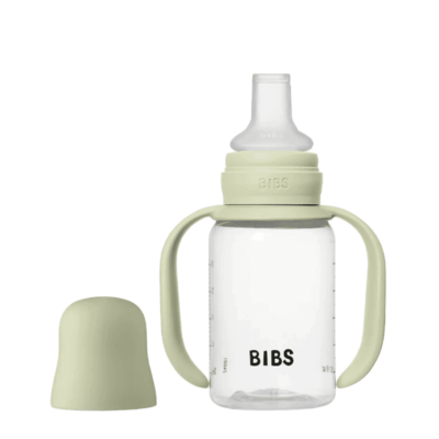 BIBS Baby Sippy Bottle 150ml Sage - Bottle Handle | Spout Silicone Nipple