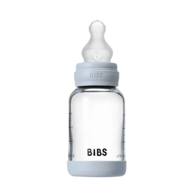Bibs Glass Baby Bottle Baby Blue 120ml - Slow Flow | Silicone Nipple