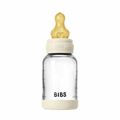 Bibs Glass Baby Bottle Ivory 120ml - Slow Flow | Latex Nipple