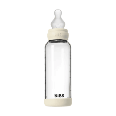 Bibs Glass Baby Bottle Ivory 240ml - Medium Flow | Silicone Nipple