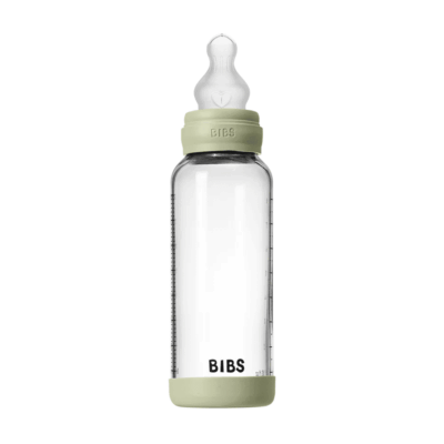 Bibs Glass Baby Bottle Sage 240ml - Medium Flow | Silicone Nipple