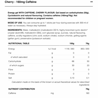 226ERS High Energy Gel Cherry 76g Caffeine 160mg