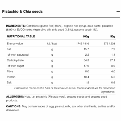 226ERS Vegan Oat Bar Pistachio & Chia Seed 50g