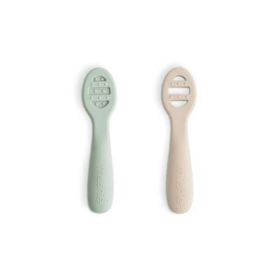 Mushie First Feeding Baby Spoons - Cambridge Blue/Shifting Sand