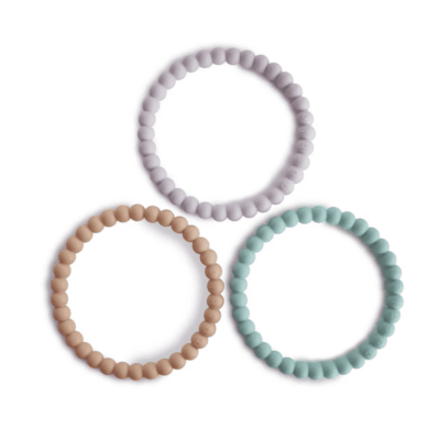 Mushie Pearl Teething Bracelet - Lilac/Cyan/Soft Peach