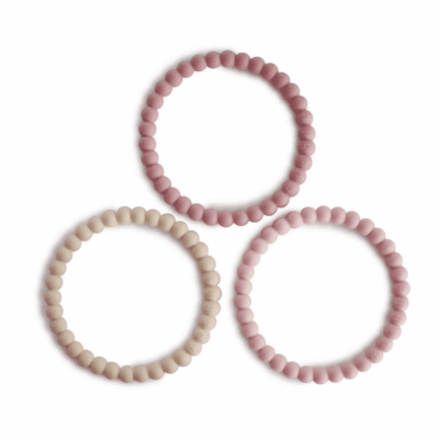 Mushie Pearl Teething Bracelet - Linen/Peony/Pale Pink