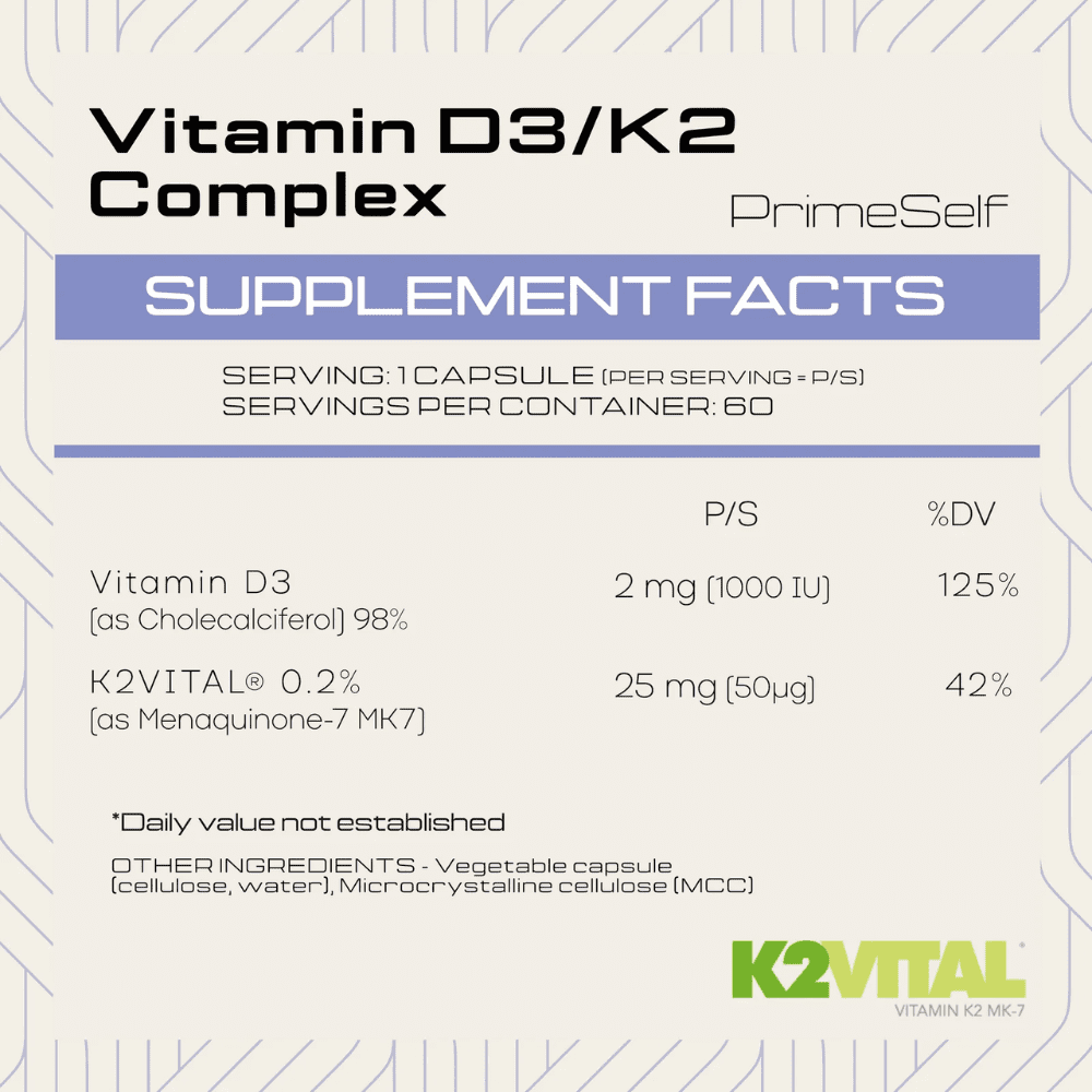 PrimeSelf Vitamin D3/K2 Complex Capsules 60 - Image 2