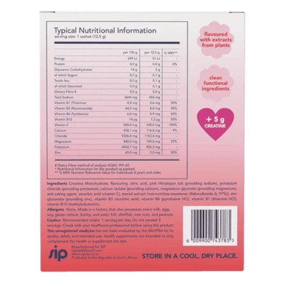 Sip Electrolytes + Creatine Raspberry Rush 20 Sachets