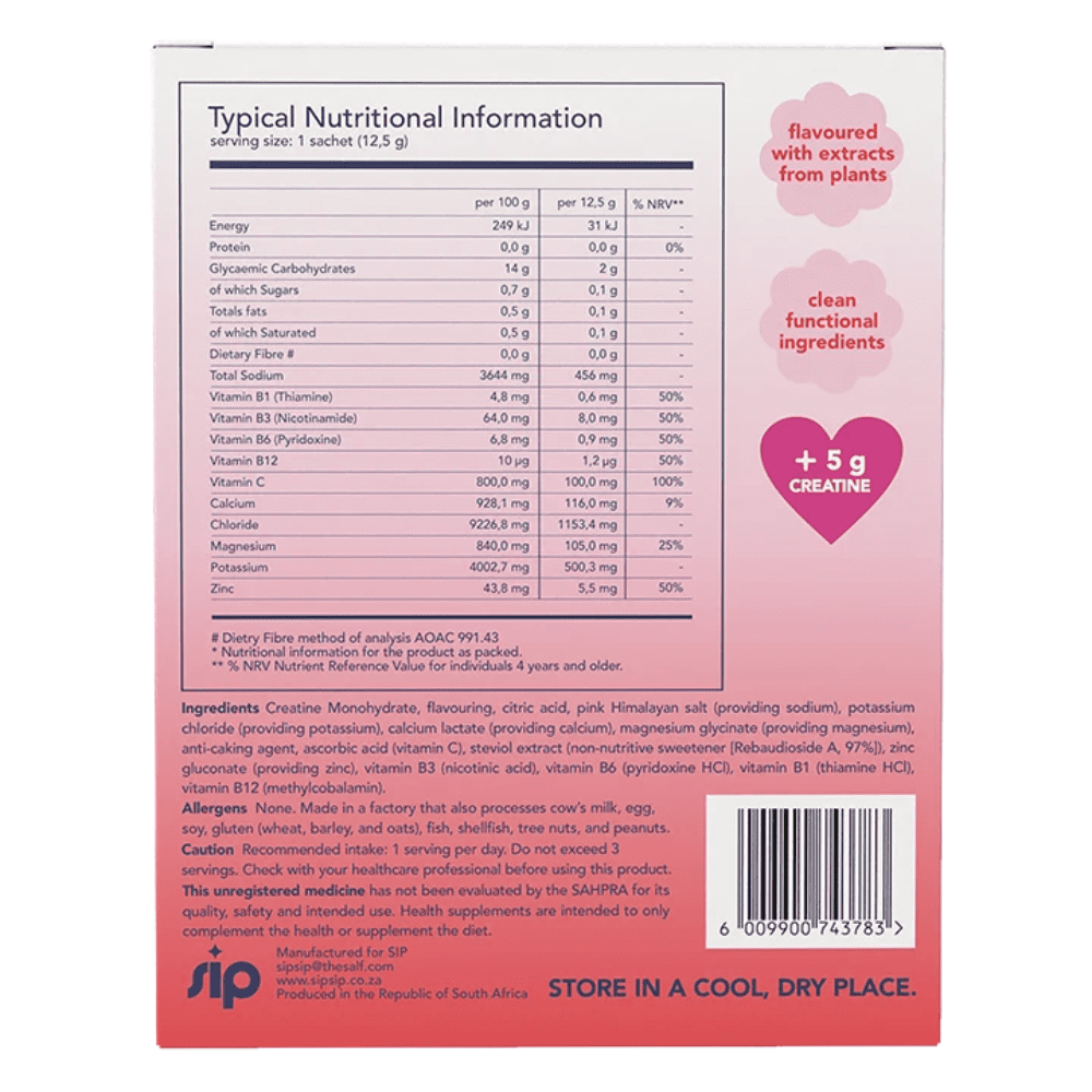 Sip Electrolytes + Creatine Raspberry Rush 20 Sachets - Image 2